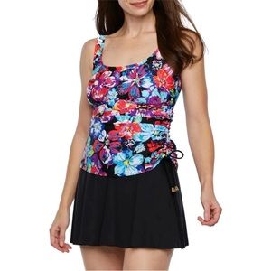 Azul by Maxine of Hollywood Black Floral Swim dress. Size 10. NWT.‎
